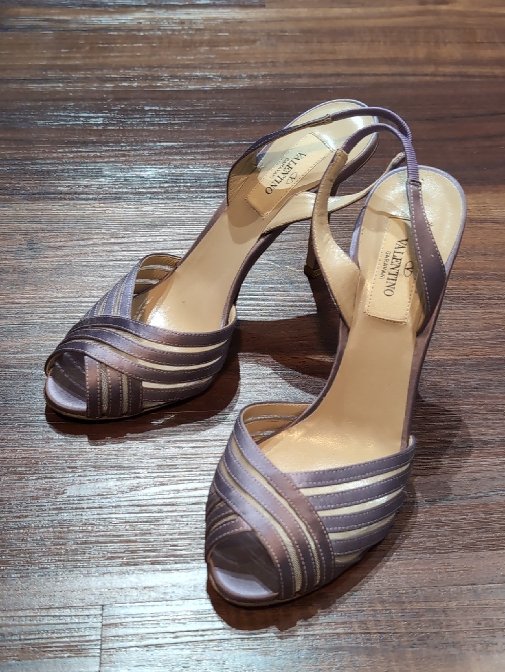 Valentino Lavender and Cream Leather Slingback Heels 6.5